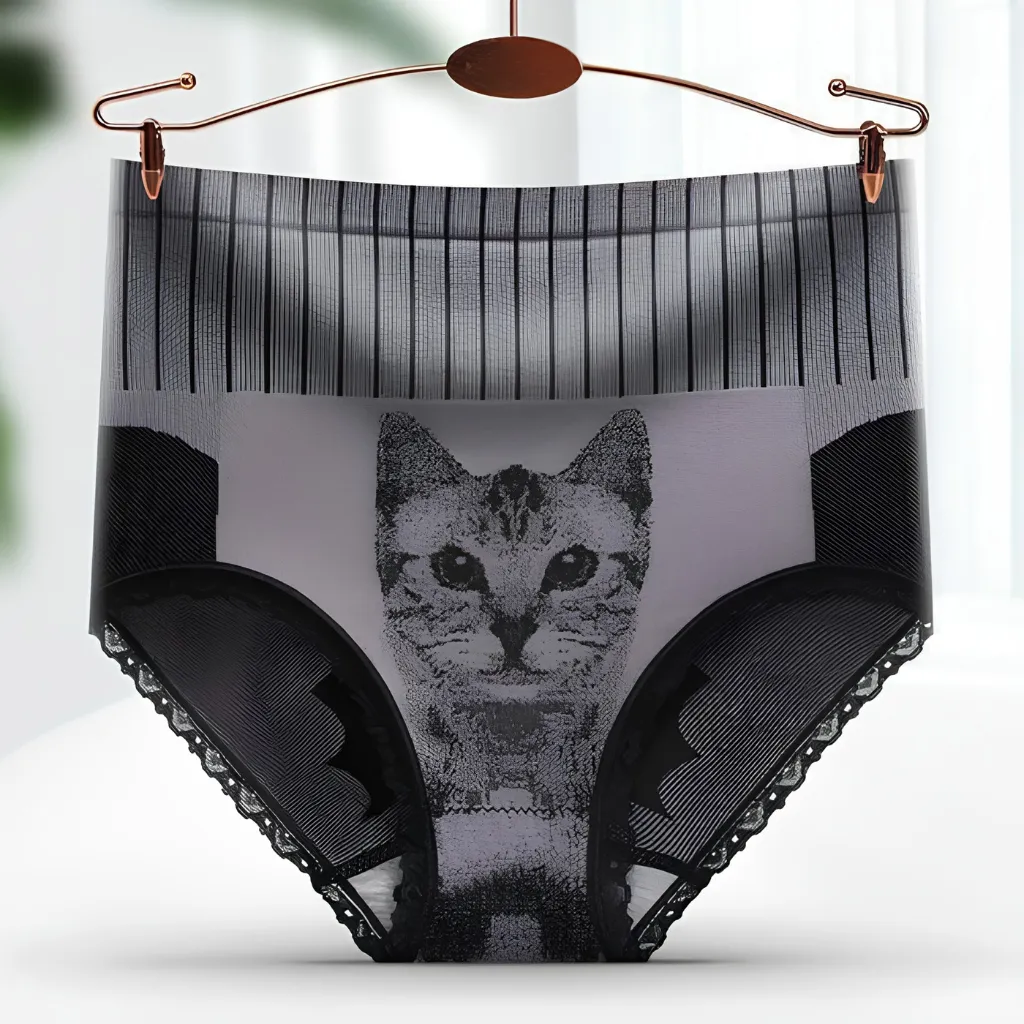 Palace Cat High Waist Abdominal Hip-lifting Lace Panty - Grey (China)