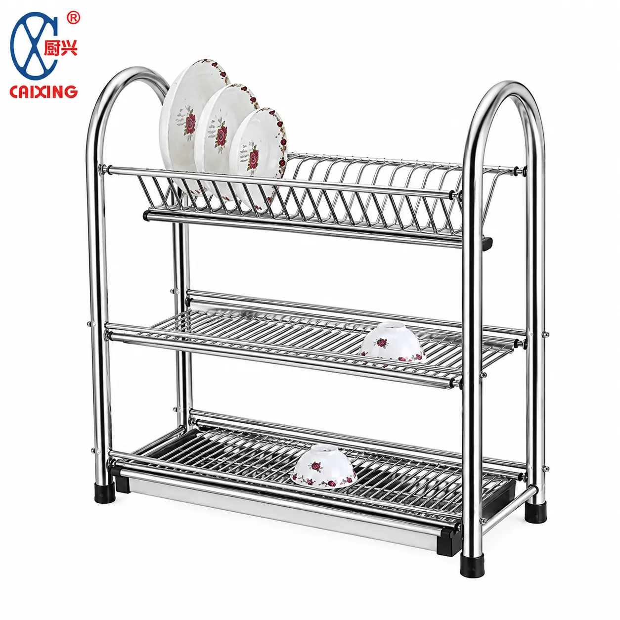 3-Tier Dish Drying Rack Dish Drainer Kitchen Stainless Steel Storage Shelf