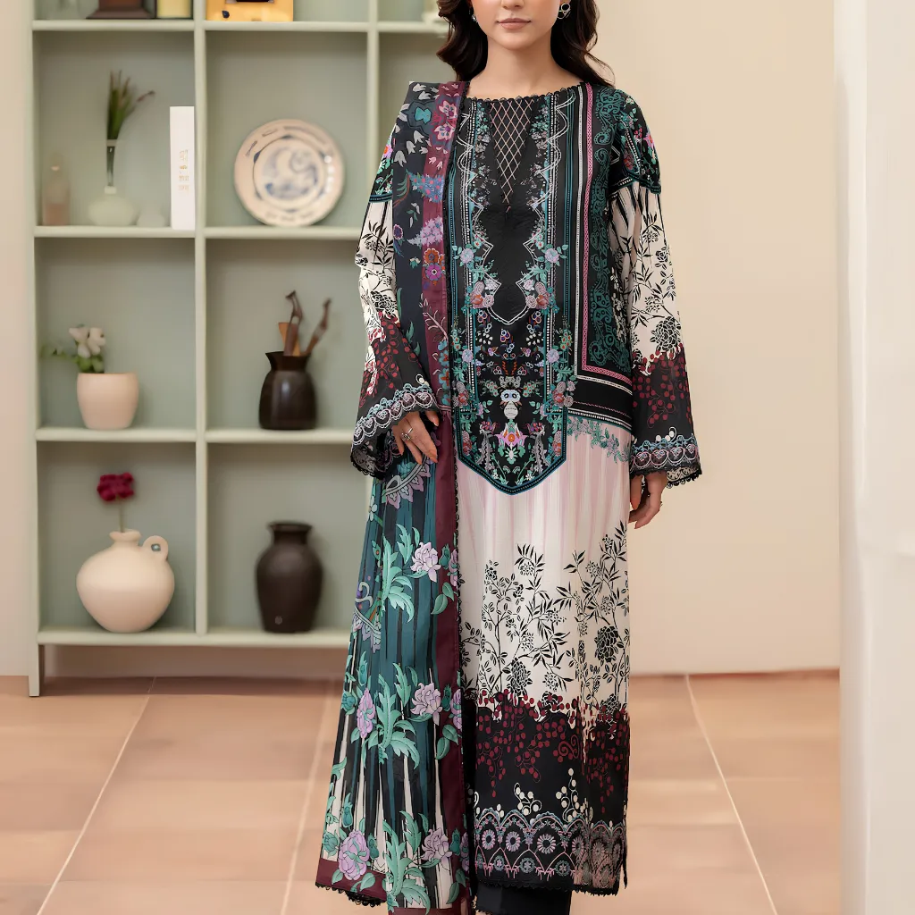 Pakistani Morja by Gulljee Three Piece Unstitched Lawn - Crisp Black