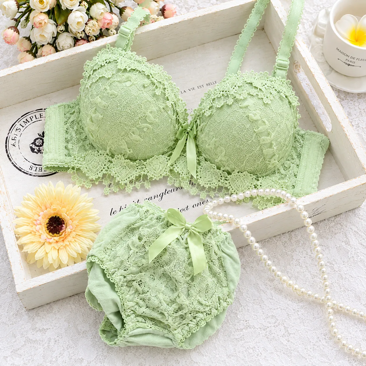 Imported Love Jul Bra Panty Set - Green