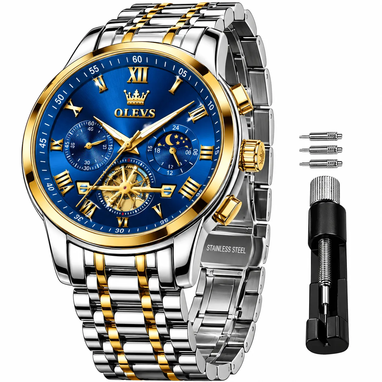 Olevs 2858 Luxury Quartz Waterproof Chronograph Wrist Watch for Men