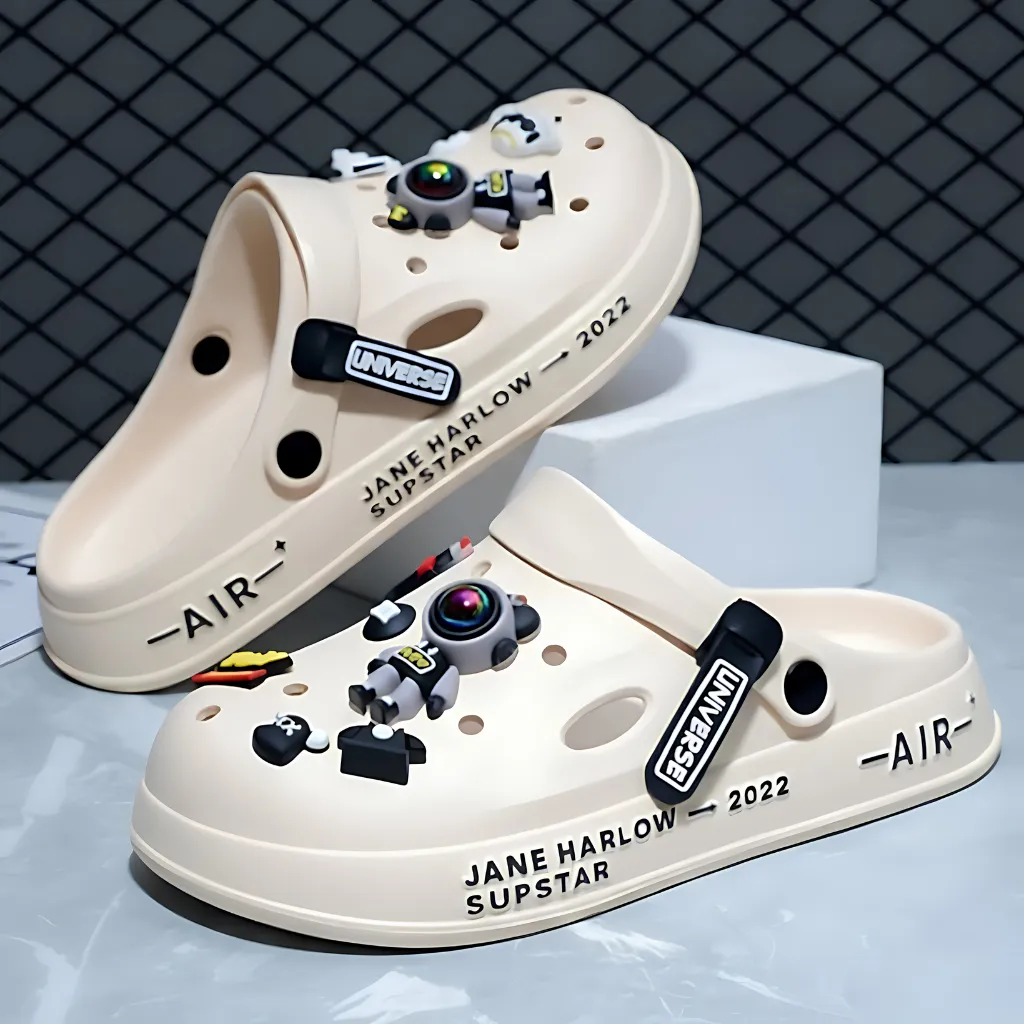 Universe Astronaut Charm Clogs For Men - Cream Grey