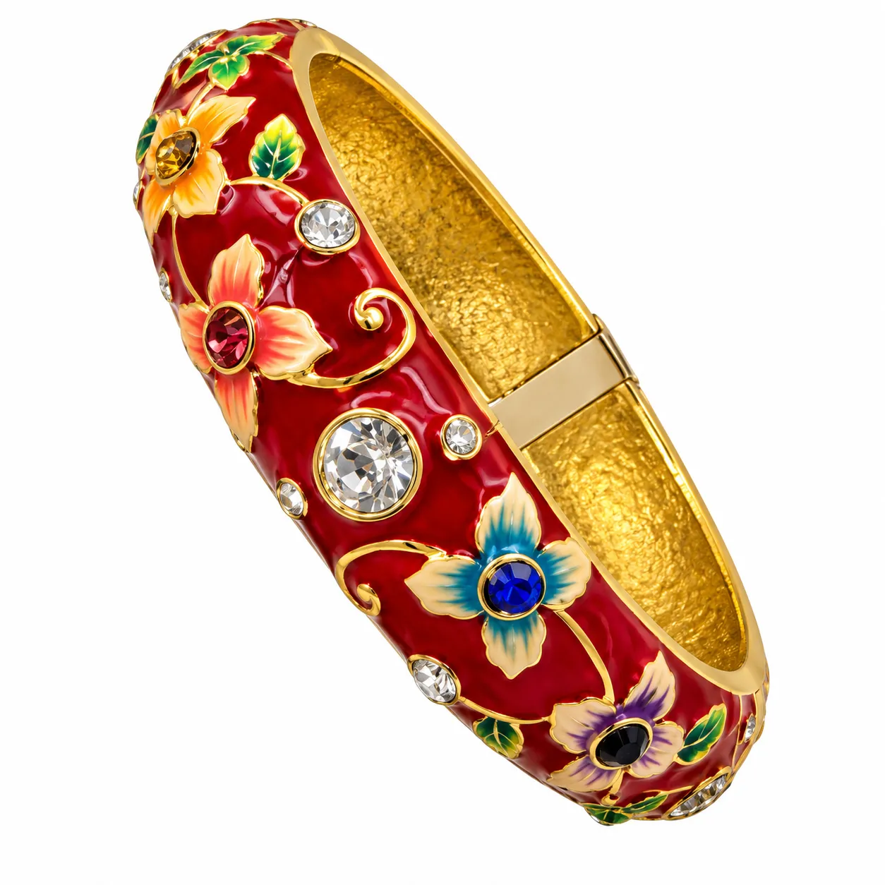 open-style enamel floral bangle for women
