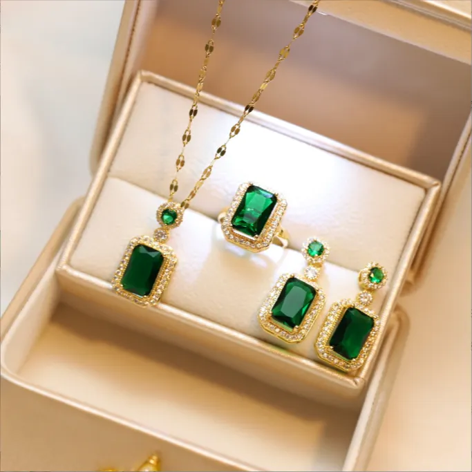 Shiny Rhinestones Necklace Ring Earrings Jewelry Set For Girl's and woman's