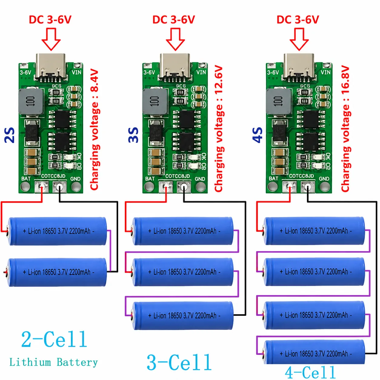   Multi-Cell 2S 3S 4S Type-C To 8.4V 12.6V 16.8V Step-Up Boost LiPo Polymer Li-Ion Charger 7.4V 11.1V 14.8V 18650 Lithium Battery