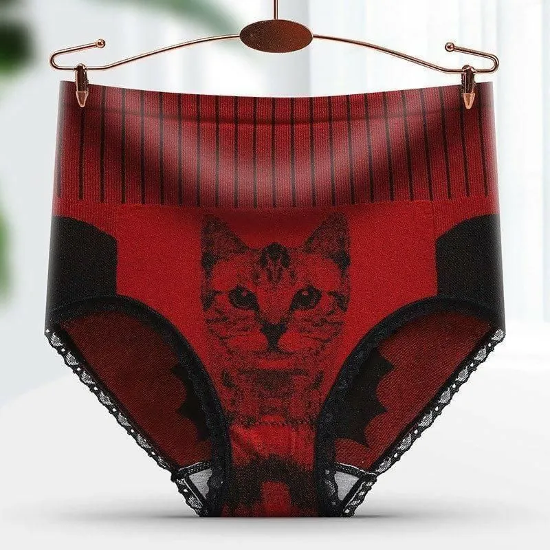 Palace Cat High Waist Abdominal Hip-lifting Lace Panty - Red (China)