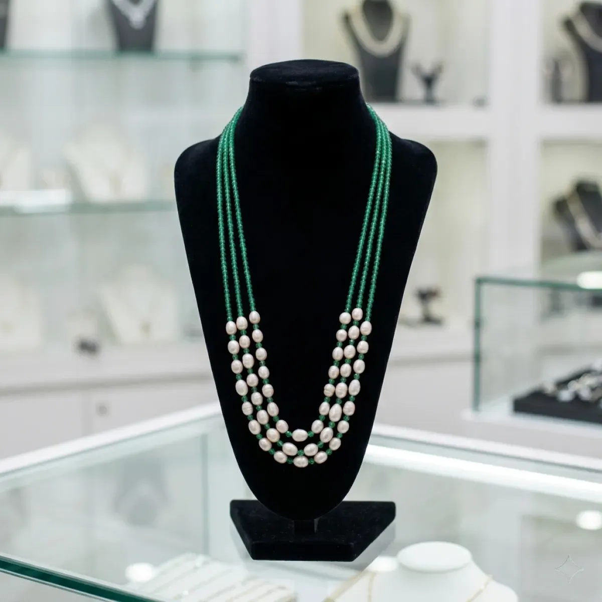 Original Pearl And Original Stone Combination 3 Layer Necklace
